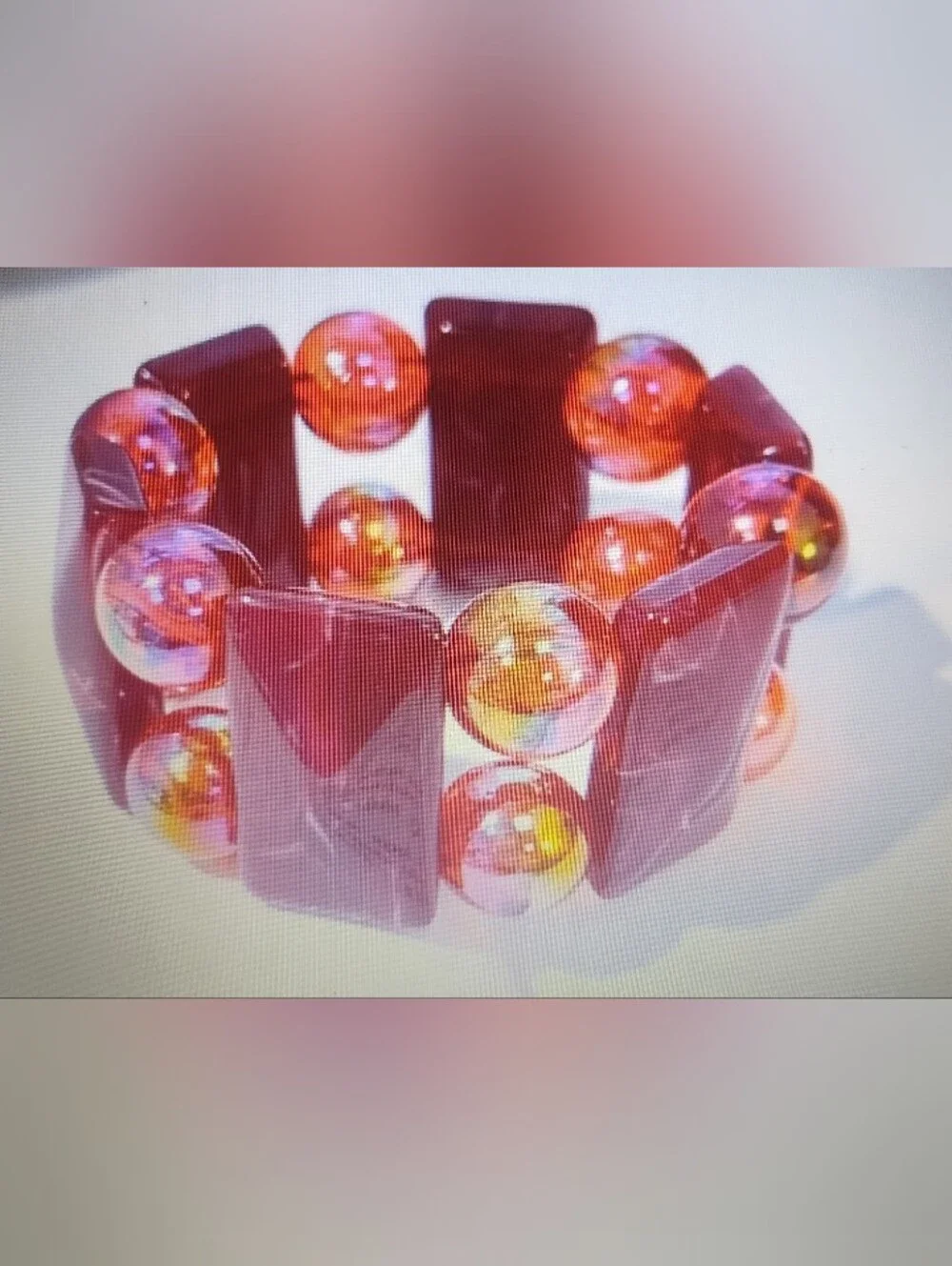 Red and Amber Beaded Stretch Bracelet